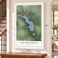 Lake Winnebago, Missouri map, 24 x 36 inch print in a white frame by a staircase