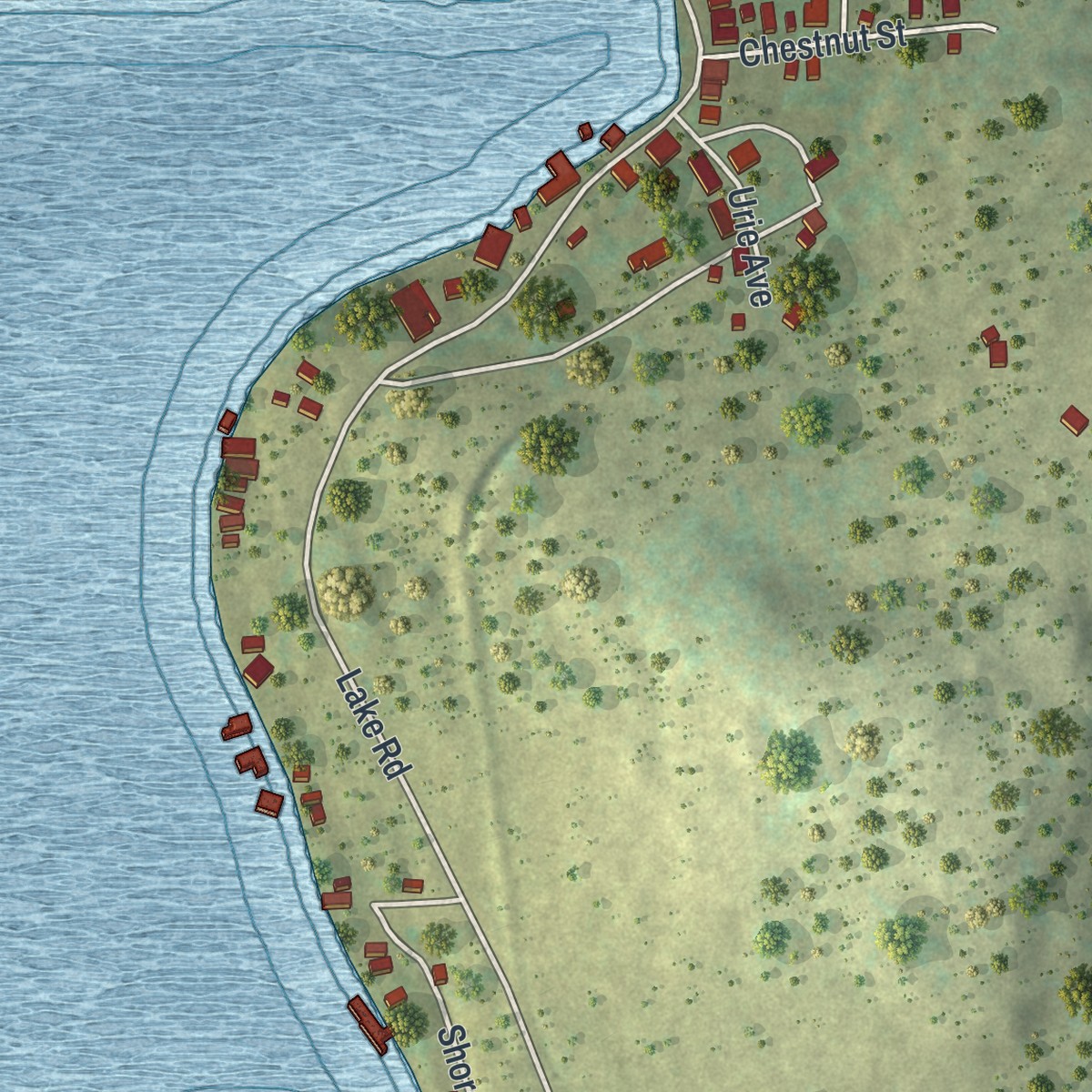 Second close-up of the map of Lake Winola, Pennsylvania print showing more streets and buildings