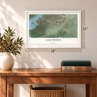 Lake Worth, Texas map, 12 x 18 inch print in a white frame in an entryway