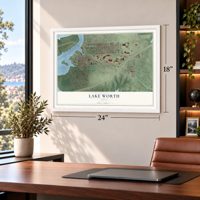 Lake Worth, Texas map, 18 x 24 inch print in a white frame in a home office