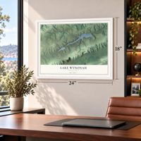 Lake Wynonah, Pennsylvania map, 18 x 24 inch print in a white frame in a home office