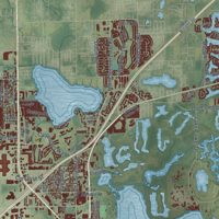 Second close-up of the map of Lakeland, Florida print showing more streets and buildings