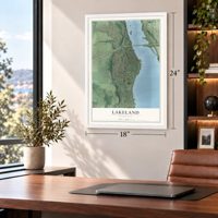 Lakeland, Minnesota map, 18 x 24 inch print in a white frame in a home office