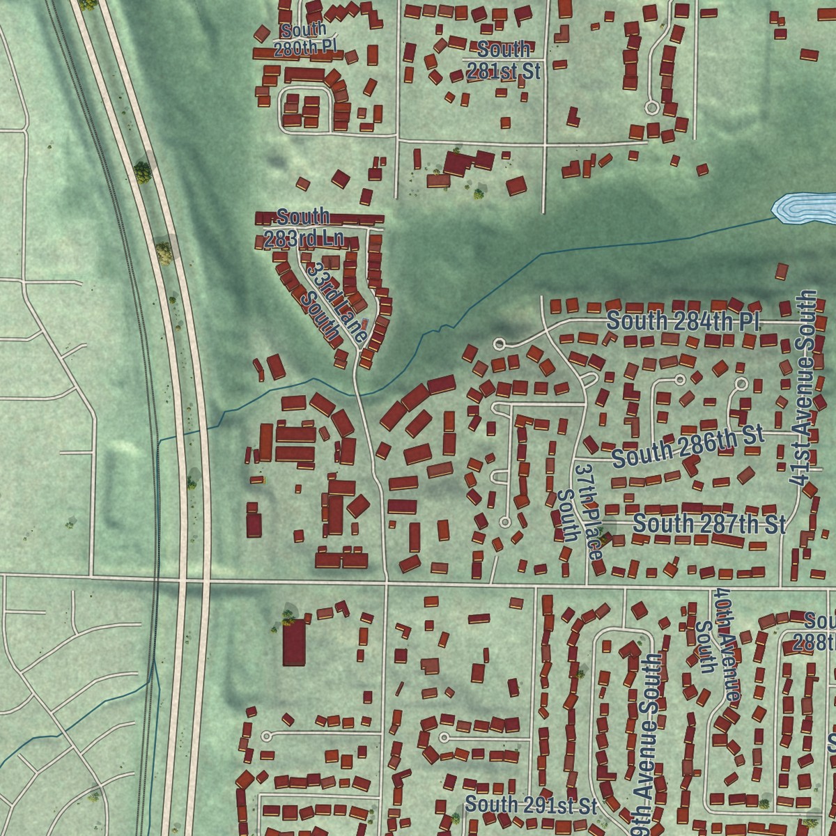 Second close-up of the map of Lakeland North, Washington print showing more streets and buildings