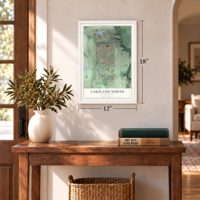 Lakeland North, Washington map, 12 x 18 inch print in a white frame in an entryway