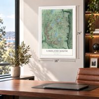Lakeland South, Washington map, 18 x 24 inch print in a white frame in a home office