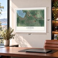 Lakemore, Ohio map, 18 x 24 inch print in a white frame in a home office