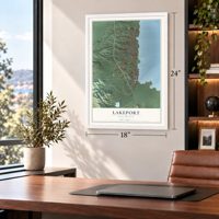 Lakeport, California map, 18 x 24 inch print in a white frame in a home office