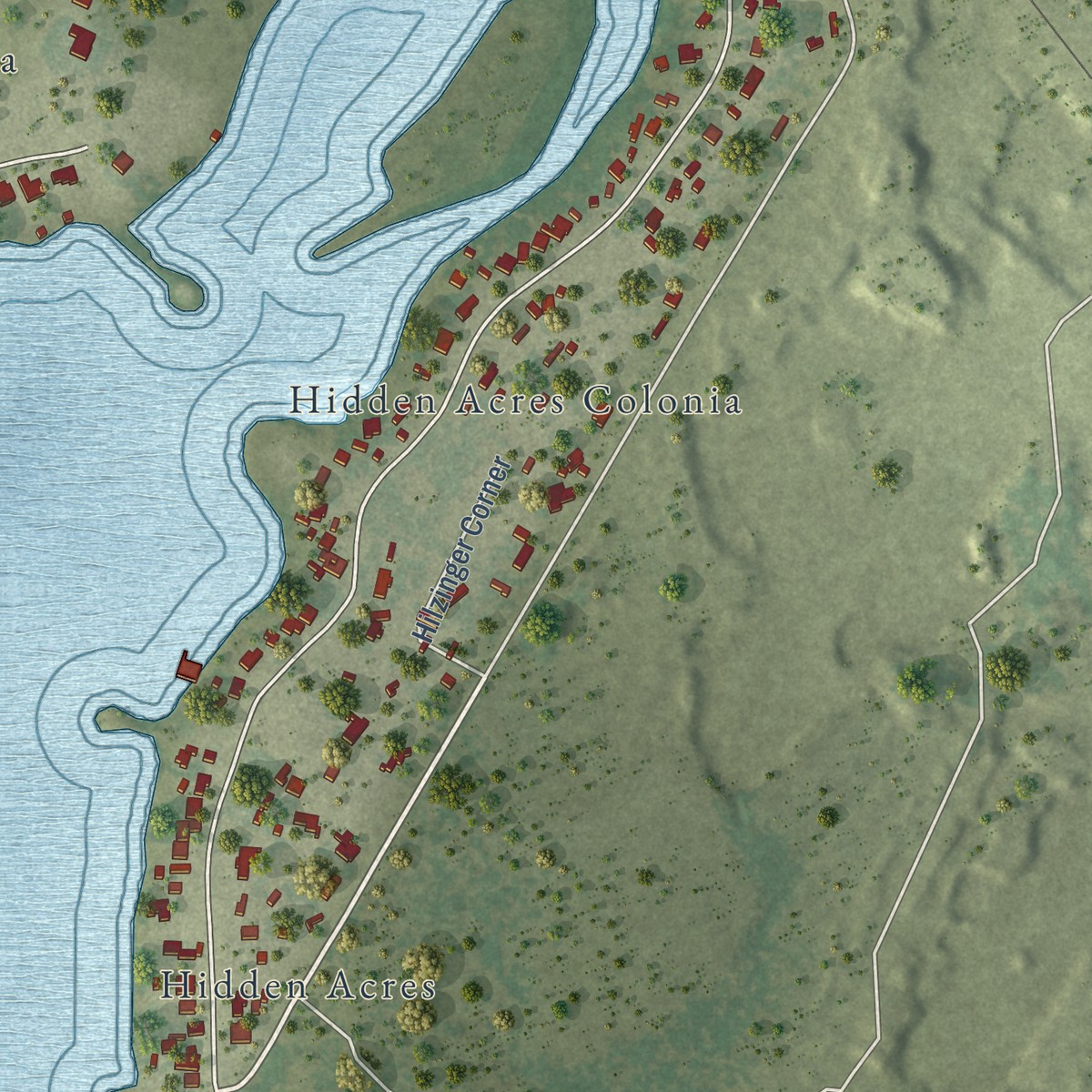 Second close-up of the map of Lakeshore Gardens-Hidden Acres, Texas print showing more streets and buildings