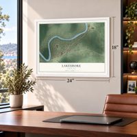 Lakeshore, Louisiana map, 18 x 24 inch print in a white frame in a home office