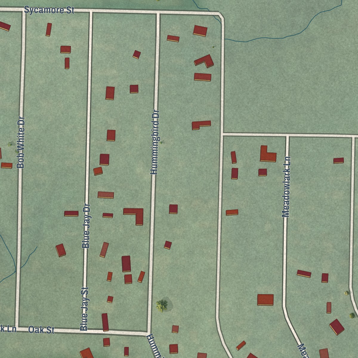 Second close-up of the map of Lakeshore Resort, Indiana print showing more streets and buildings