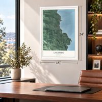 Lakeside, Montana map, 18 x 24 inch print in a white frame in a home office