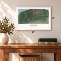 Lakeside, Ohio map, 12 x 18 inch print in a white frame in an entryway