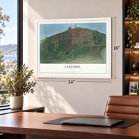 Lakeside, Ohio map, 18 x 24 inch print in a white frame in a home office