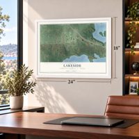 Lakeside, Tarrant County, Texas map, 18 x 24 inch print in a white frame in a home office