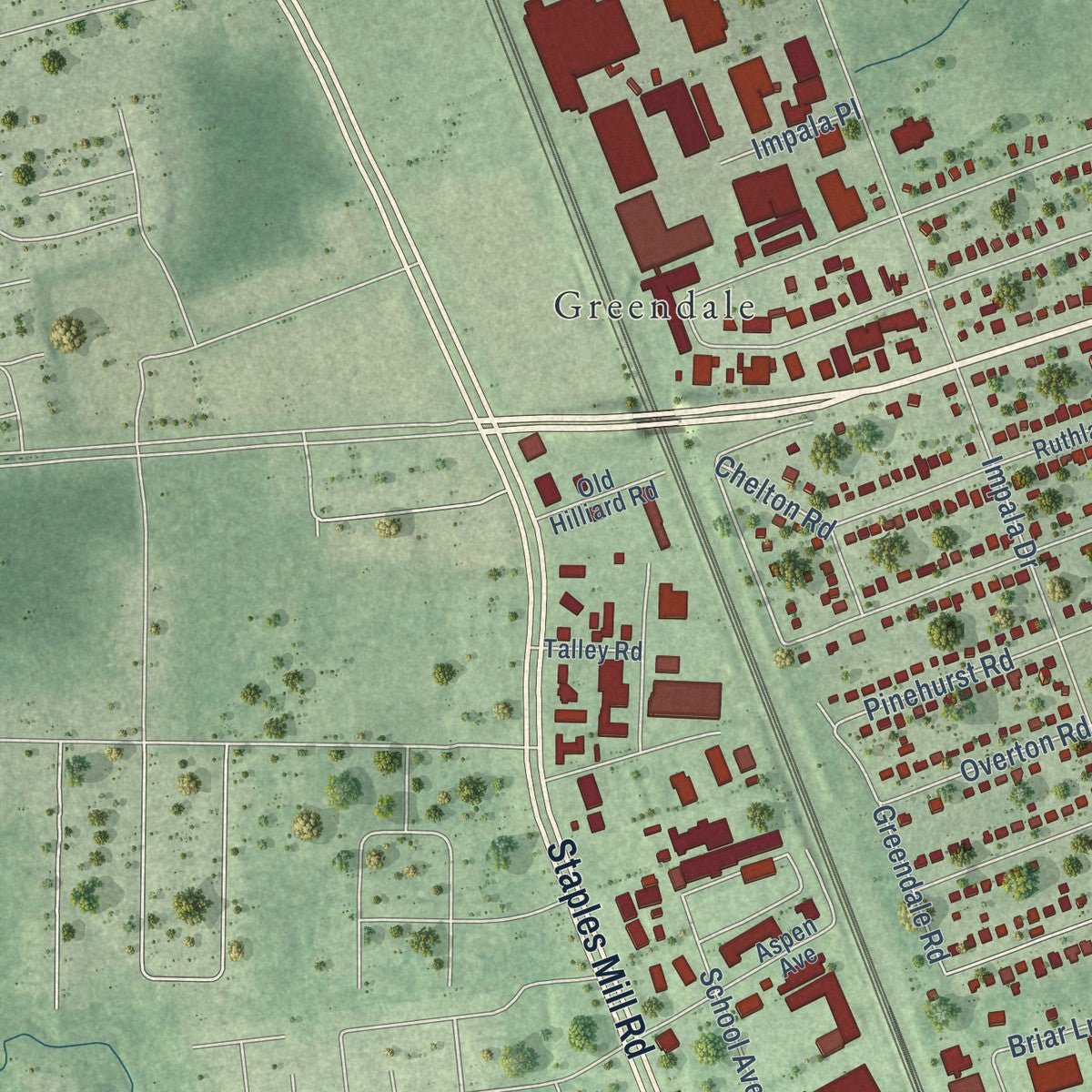 Second close-up of the map of Lakeside, Virginia print showing more streets and buildings