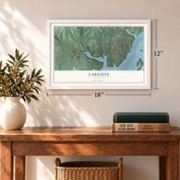 Lakesite, Tennessee map, 12 x 18 inch print in a white frame in an entryway
