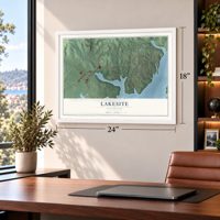 Lakesite, Tennessee map, 18 x 24 inch print in a white frame in a home office