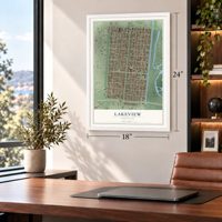 Lakeview, Louisiana map, 18 x 24 inch print in a white frame in a home office
