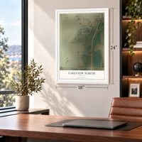 Lakeview North, Wyoming map, 18 x 24 inch print in a white frame in a home office
