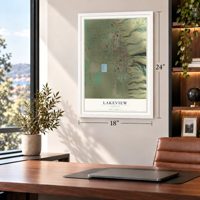 Lakeview, Oregon map, 18 x 24 inch print in a white frame in a home office