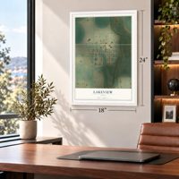 Lakeview, Texas map, 18 x 24 inch print in a white frame in a home office