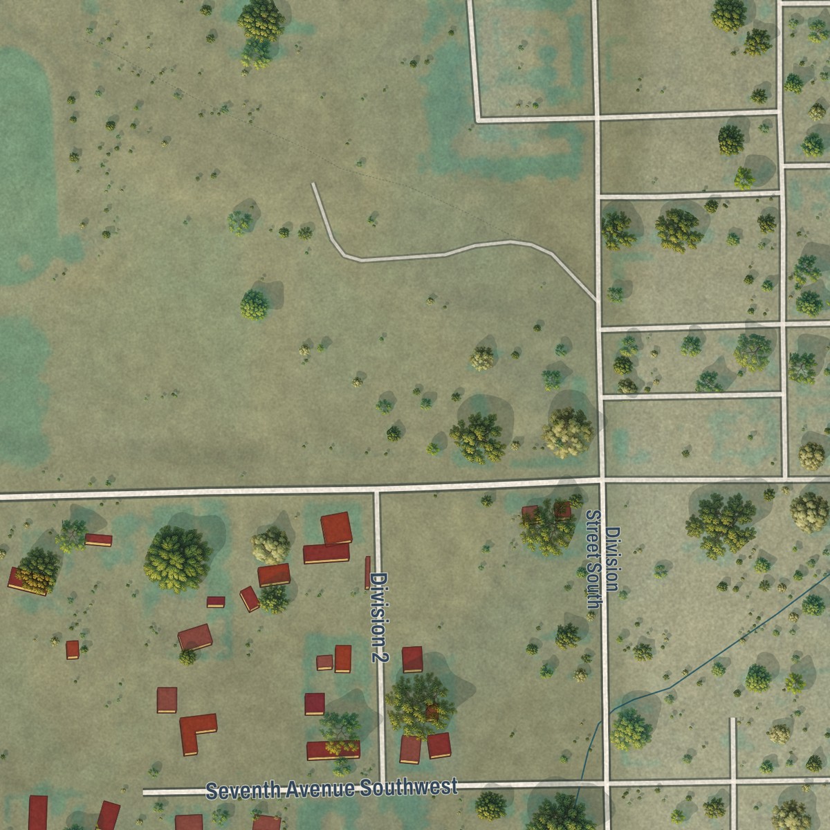 Second close-up of the map of Lakeview, Washington print showing more streets and buildings