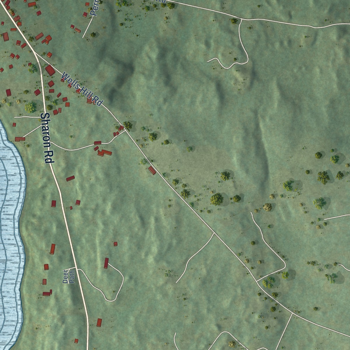 Second close-up of the map of Lakeville, Connecticut print showing more streets and buildings