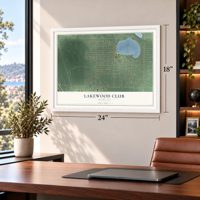Lakewood Club, Michigan map, 18 x 24 inch print in a white frame in a home office