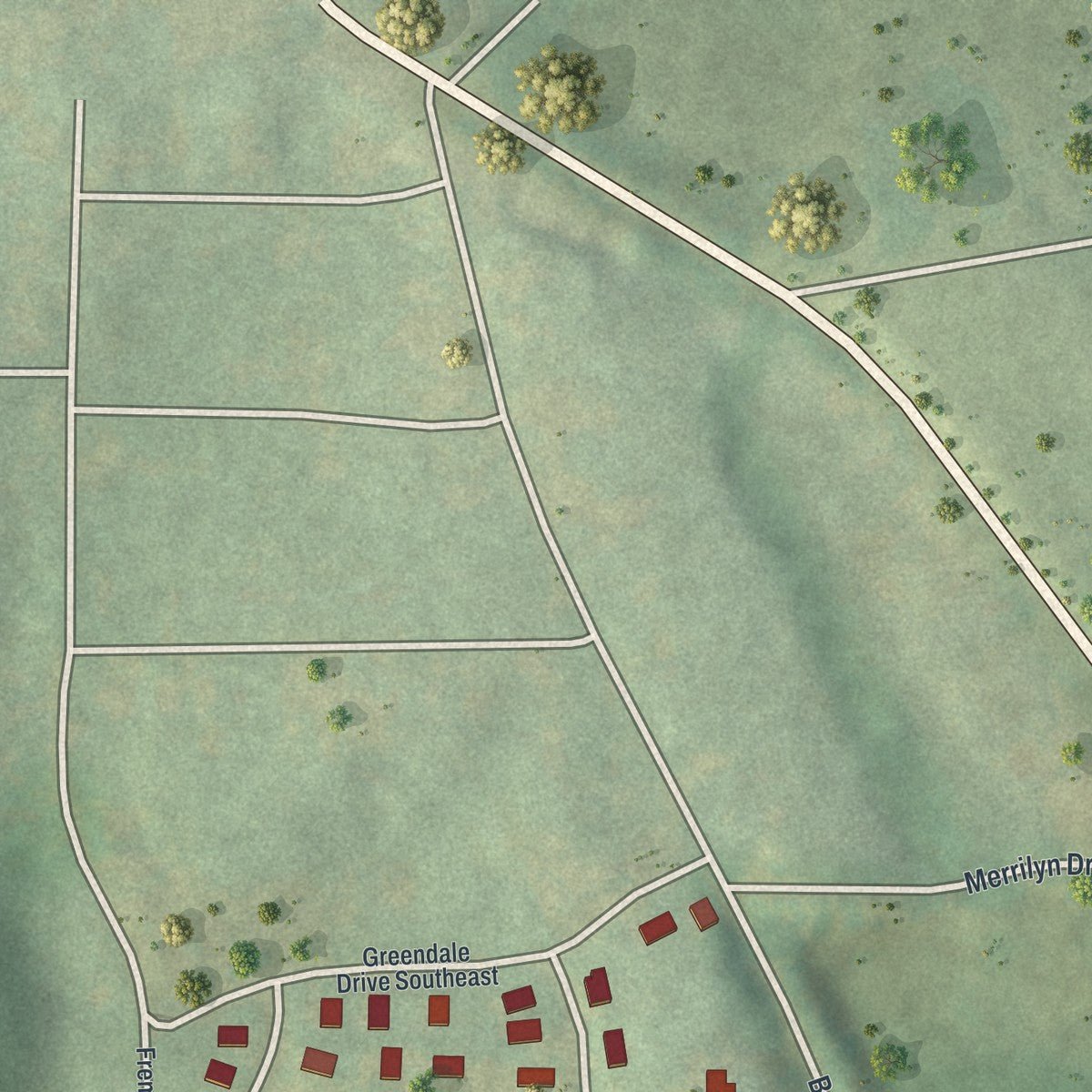 Second close-up of the map of Lakewood, Georgia print showing more streets and buildings