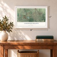 Lakewood Heights, Georgia map, 12 x 18 inch print in a white frame in an entryway