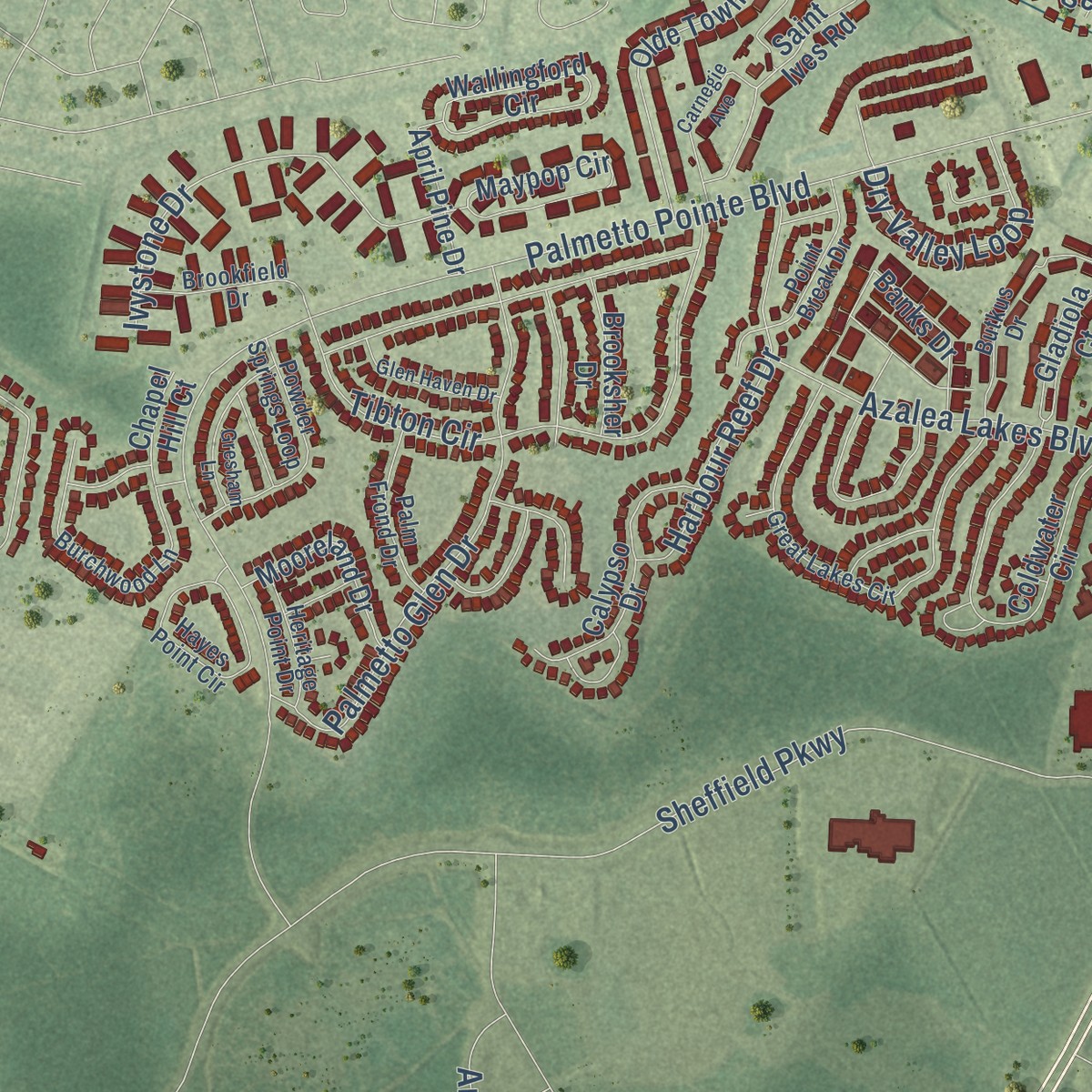 Second close-up of the map of Lakewood, Horry County, South Carolina print showing more streets and buildings
