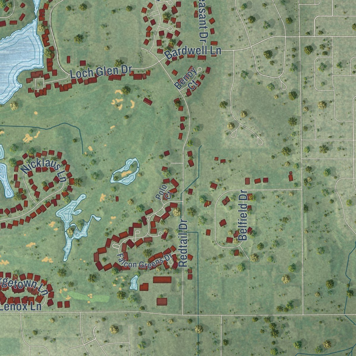 Second close-up of the map of Lakewood, Illinois print showing more streets and buildings
