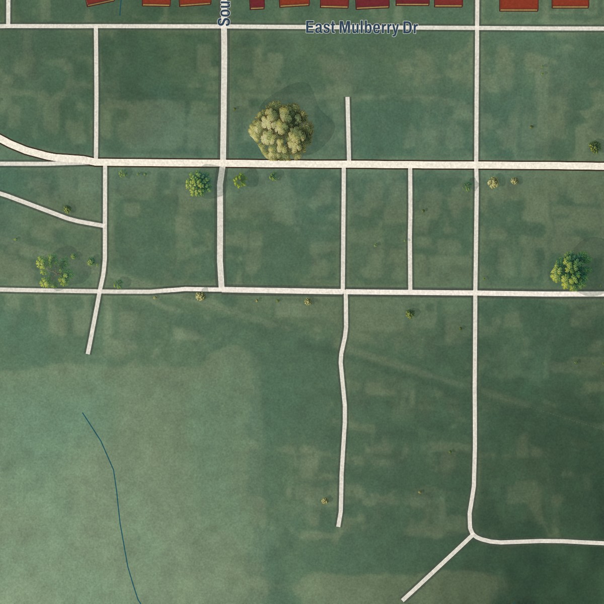Second close-up of the map of Lakewood, Indiana print showing more streets and buildings