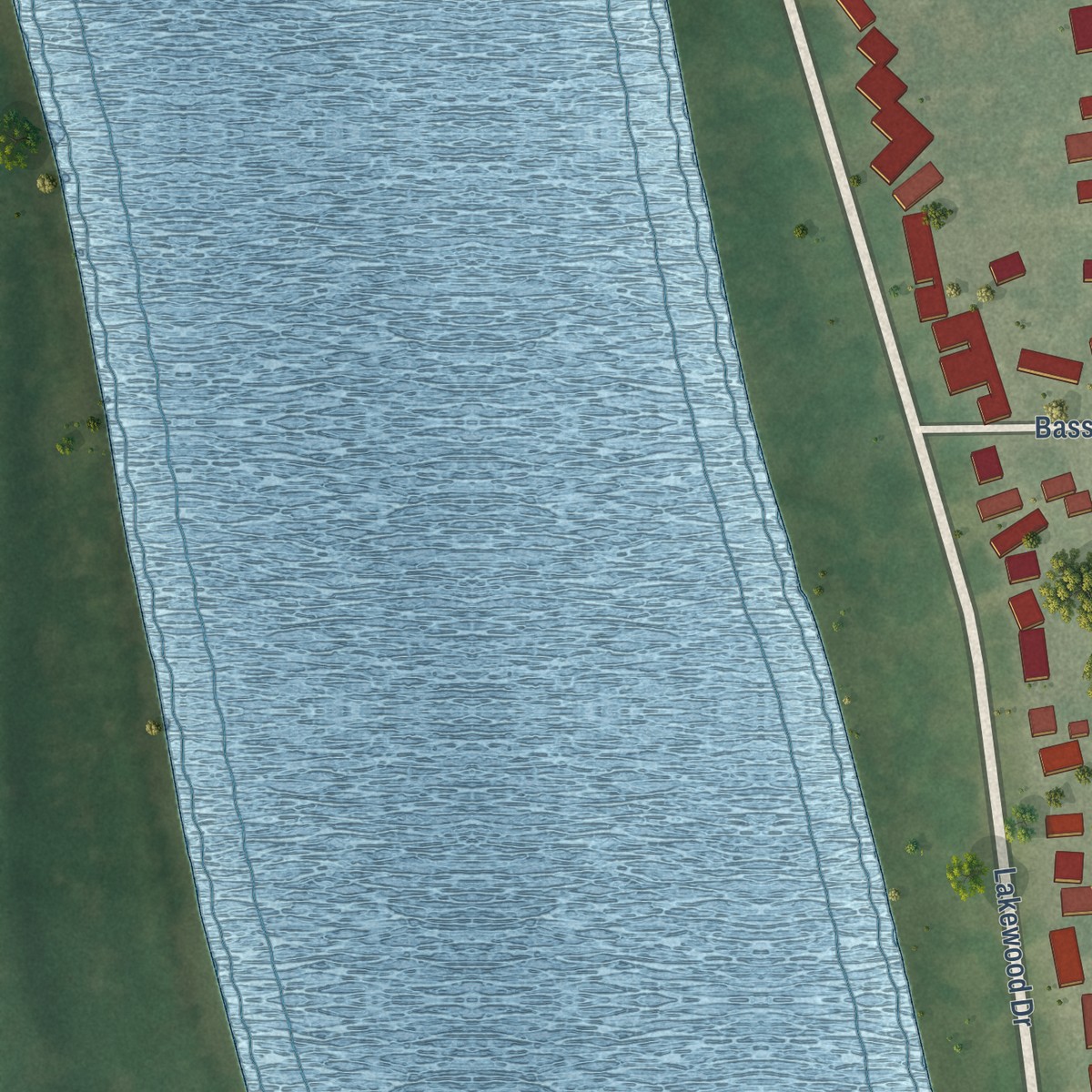 Second close-up of the map of Lakewood Shores, Illinois print showing more streets and buildings