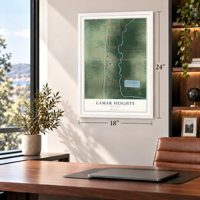 Lamar Heights, Missouri map, 18 x 24 inch print in a white frame in a home office
