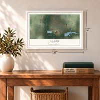 Lamar, Missouri map, 12 x 18 inch print in a white frame in an entryway