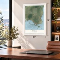 Lamar, Texas map, 18 x 24 inch print in a white frame in a home office