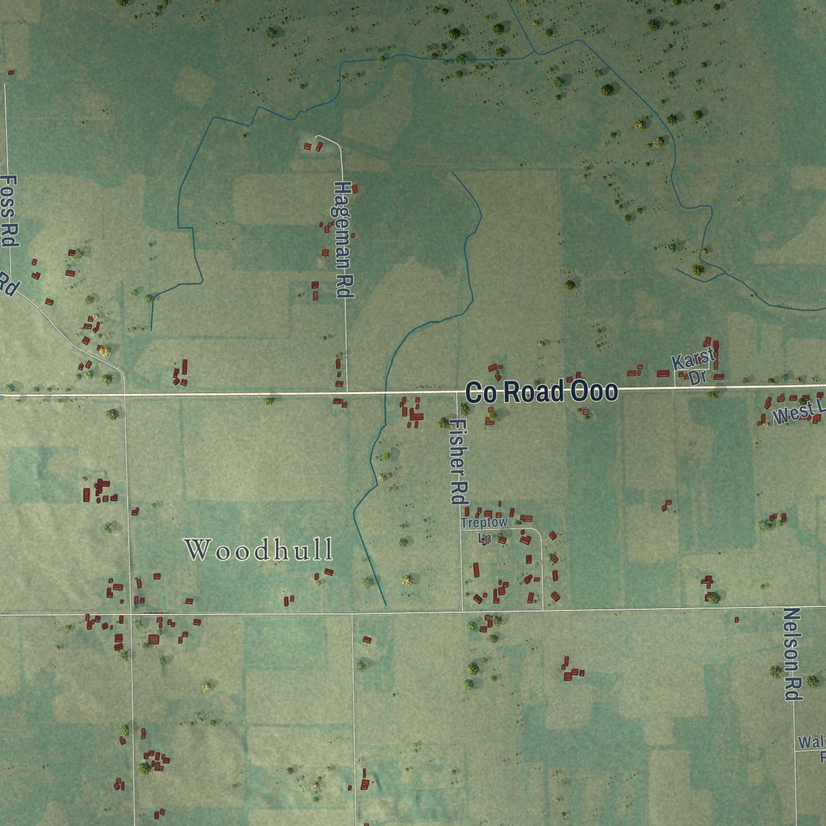 Second close-up of the map of Lamartine, Wisconsin print showing more streets and buildings