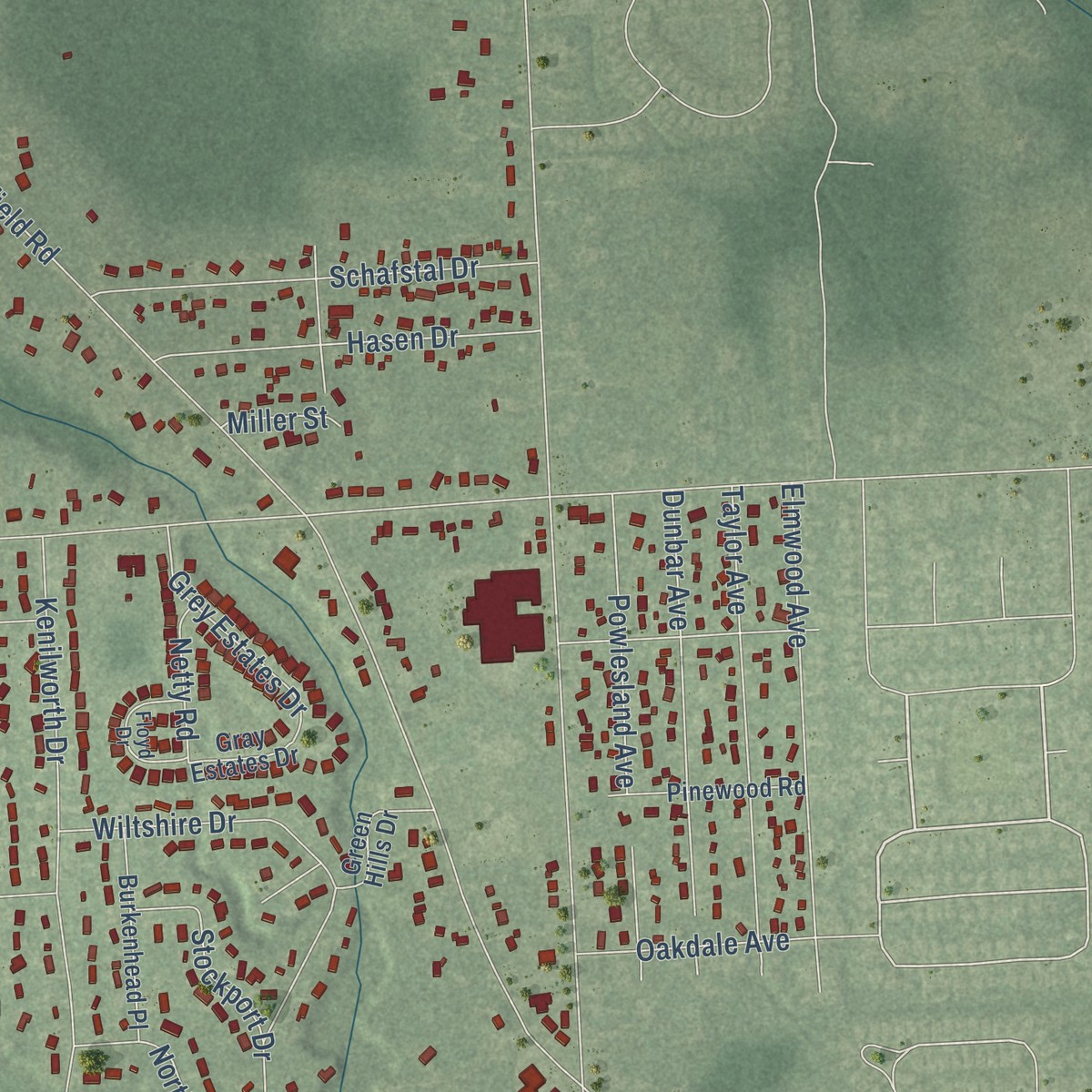 Second close-up of the map of Lambertville, Michigan print showing more streets and buildings