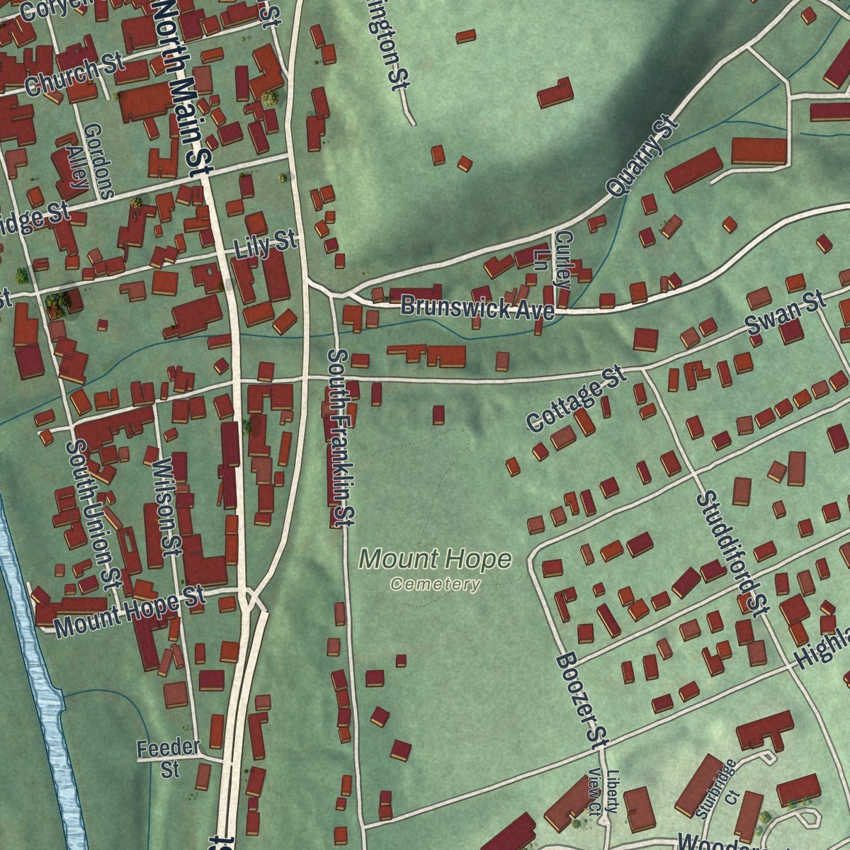 Second close-up of the map of Lambertville, New Jersey print showing more streets and buildings