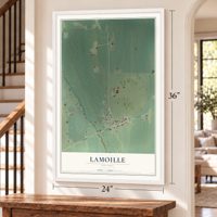 Lamoille, Nevada map, 24 x 36 inch print in a white frame by a staircase