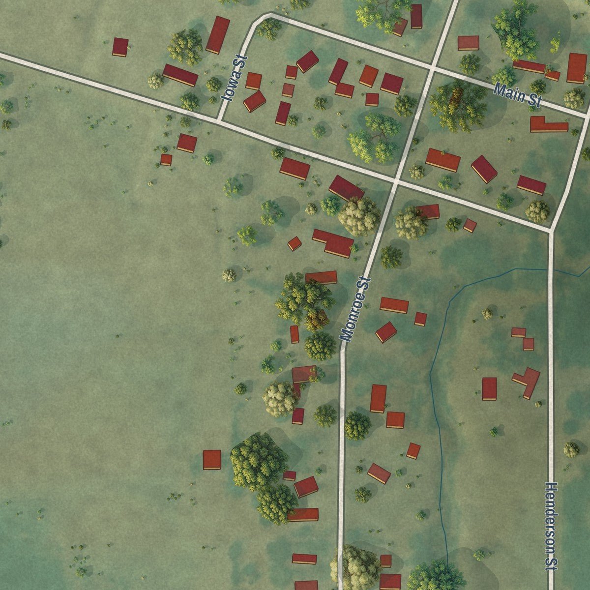 Second close-up of the map of Lamont, Iowa print showing more streets and buildings