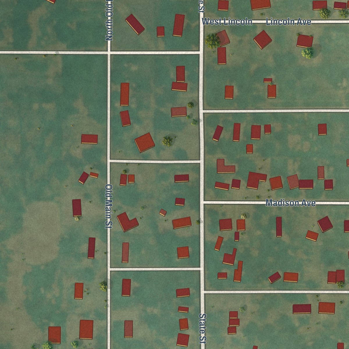 Second close-up of the map of Lamont, Oklahoma print showing more streets and buildings