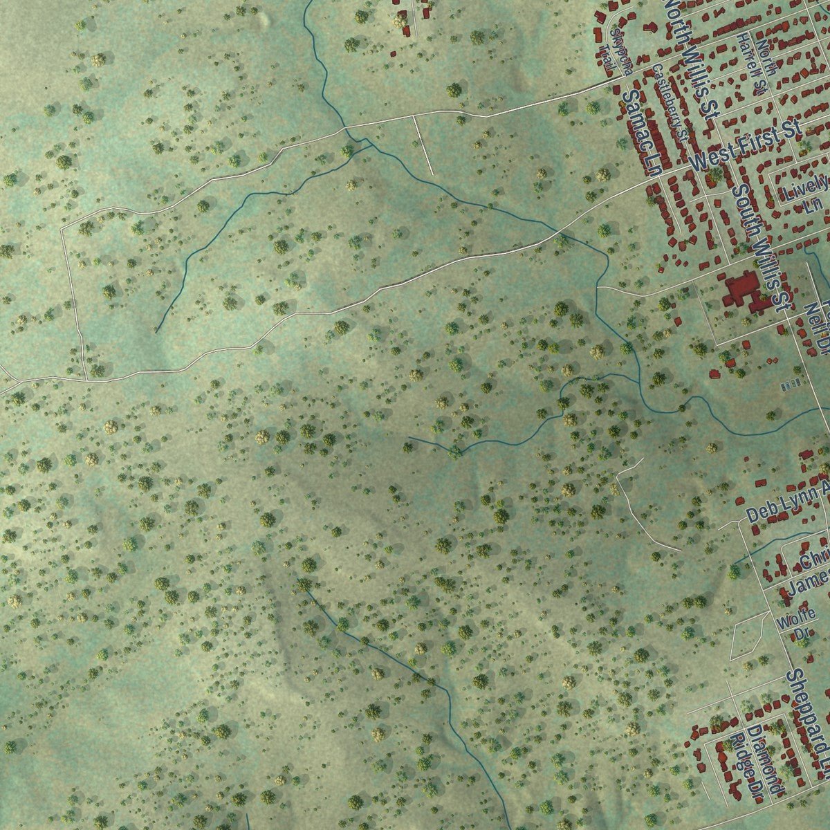 Second close-up of the map of Lampasas, Texas print showing more streets and buildings