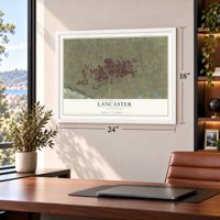 Lancaster, California map, 18 x 24 inch print in a white frame in a home office