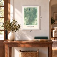 Lancaster, Massachusetts map, 12 x 18 inch print in a white frame in an entryway