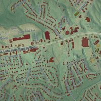 Second close-up of the map of Lancaster, South Carolina print showing more streets and buildings