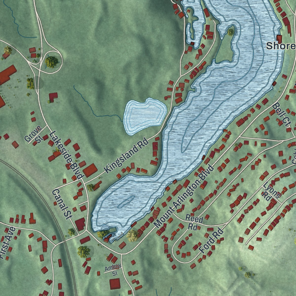 Second close-up of the map of Landing, New Jersey print showing more streets and buildings