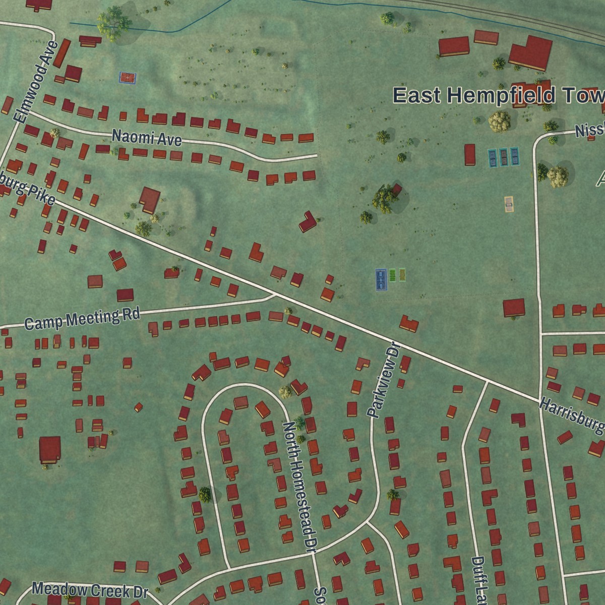 Second close-up of the map of Landisville, Pennsylvania print showing more streets and buildings